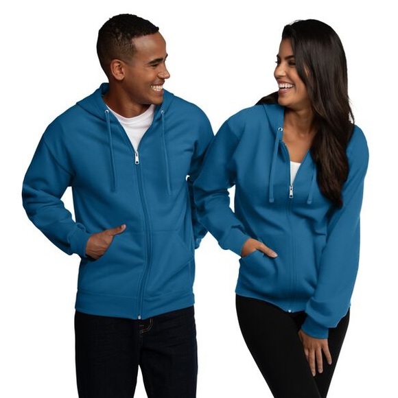 EverSoft Fleece Full Zip Hoodie Jacket Aqua Blue- Unisex - Picture 1 of 7